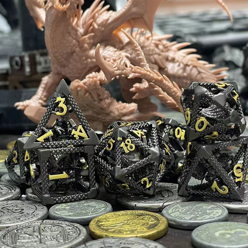 2024 Wholesale of New Hollow Dice Custom Luxury Polyhedral Dnd Dice Box Packaging Edge Hollow Metal Dnd Dragon Dice