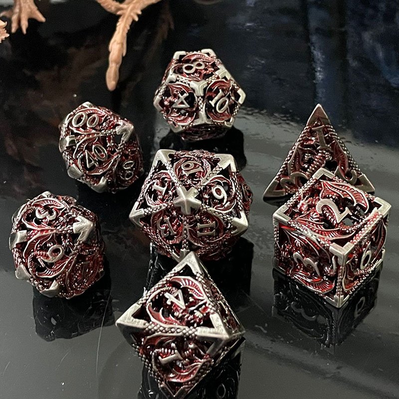 2024 Wholesale of New Hollow Dice Custom Luxury Polyhedral Dnd Dice Box Packaging Edge Hollow Metal Dnd Dragon Dice