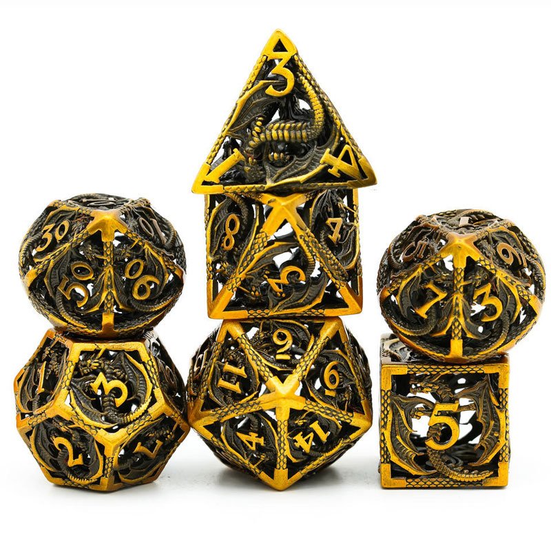 2024 Wholesale of New Hollow Dice Custom Luxury Polyhedral Dnd Dice Box Packaging Edge Hollow Metal Dnd Dragon Dice