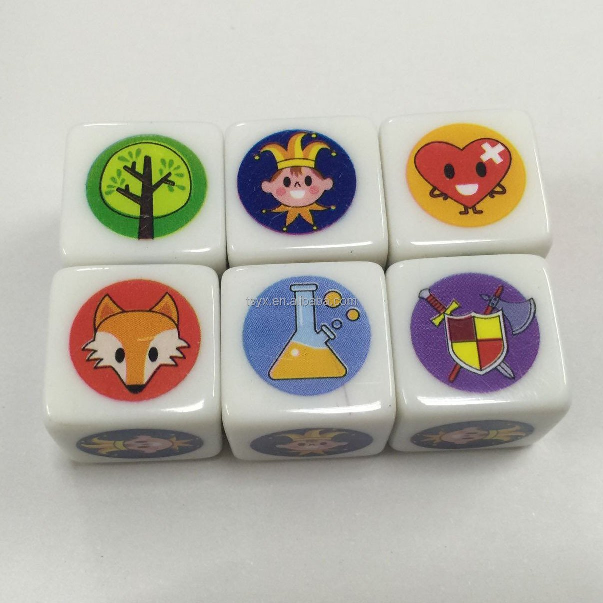 Acrylic new board game resin dice with heat transfer printing logo d6 10mm 12mm 14mm 16mm 18mm 20mm 25mm 30mm game dice