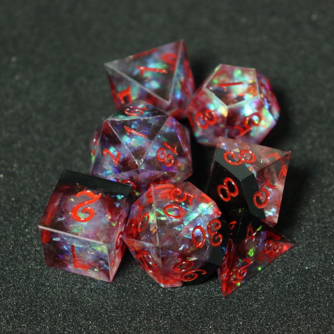 manufacturer whole sale purple red Polyhedral resin Dice within glitter paper for DND Game Party