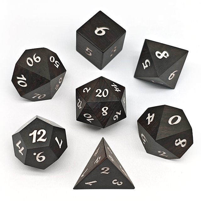 Black Wooden Polyhedral Dnd Rpg Dice Set For Dungeons And Dragons