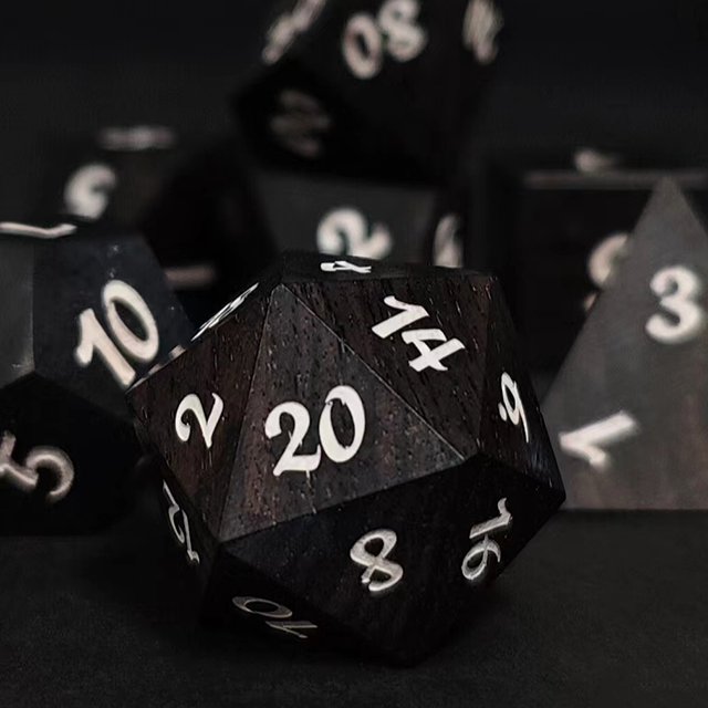 Black Wooden Polyhedral Dnd Rpg Dice Set For Dungeons And Dragons