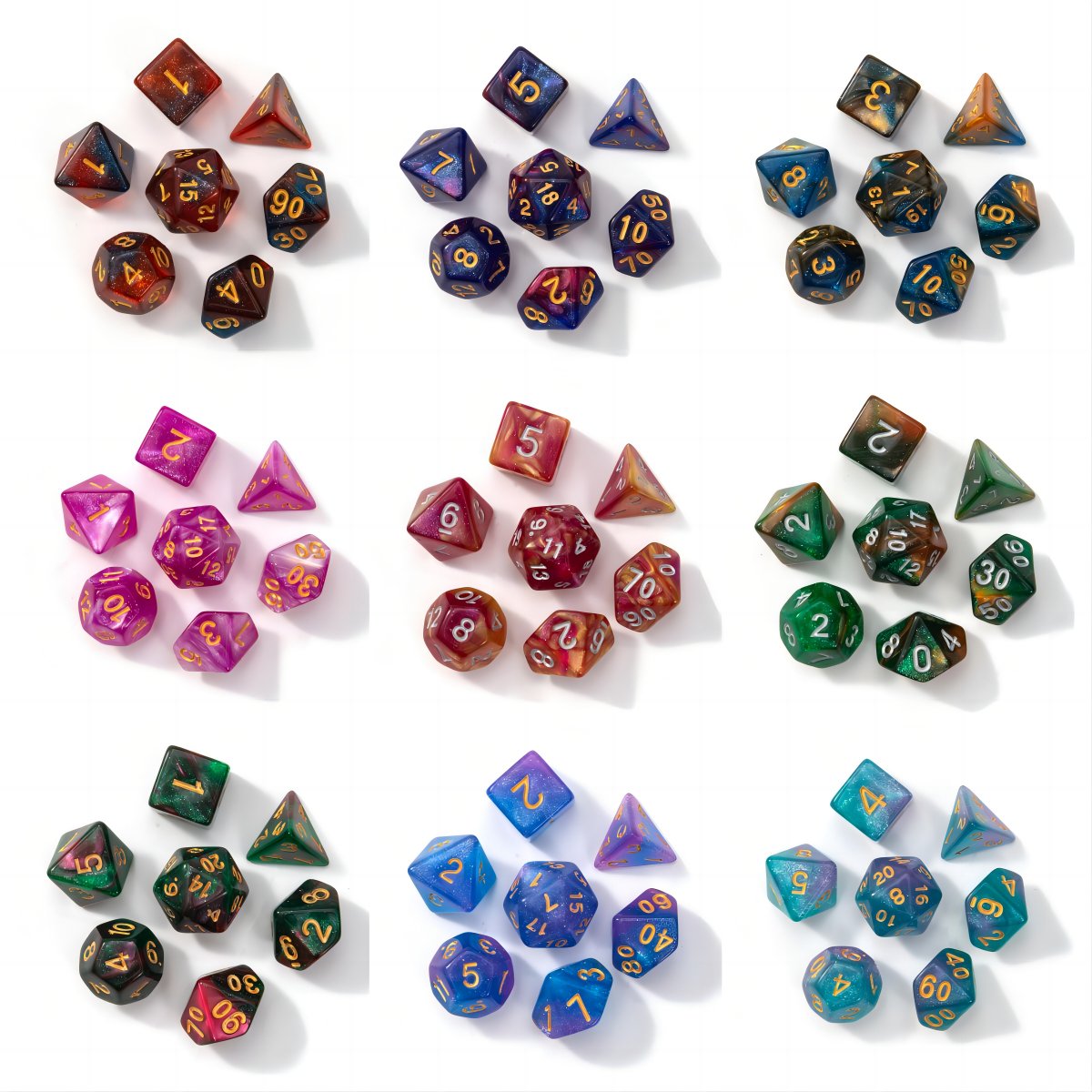 Custom Dicing Resin Black Dice Game Wholesale Plastic Gemstone Polyhedral Dnd Dice Set Rpg
