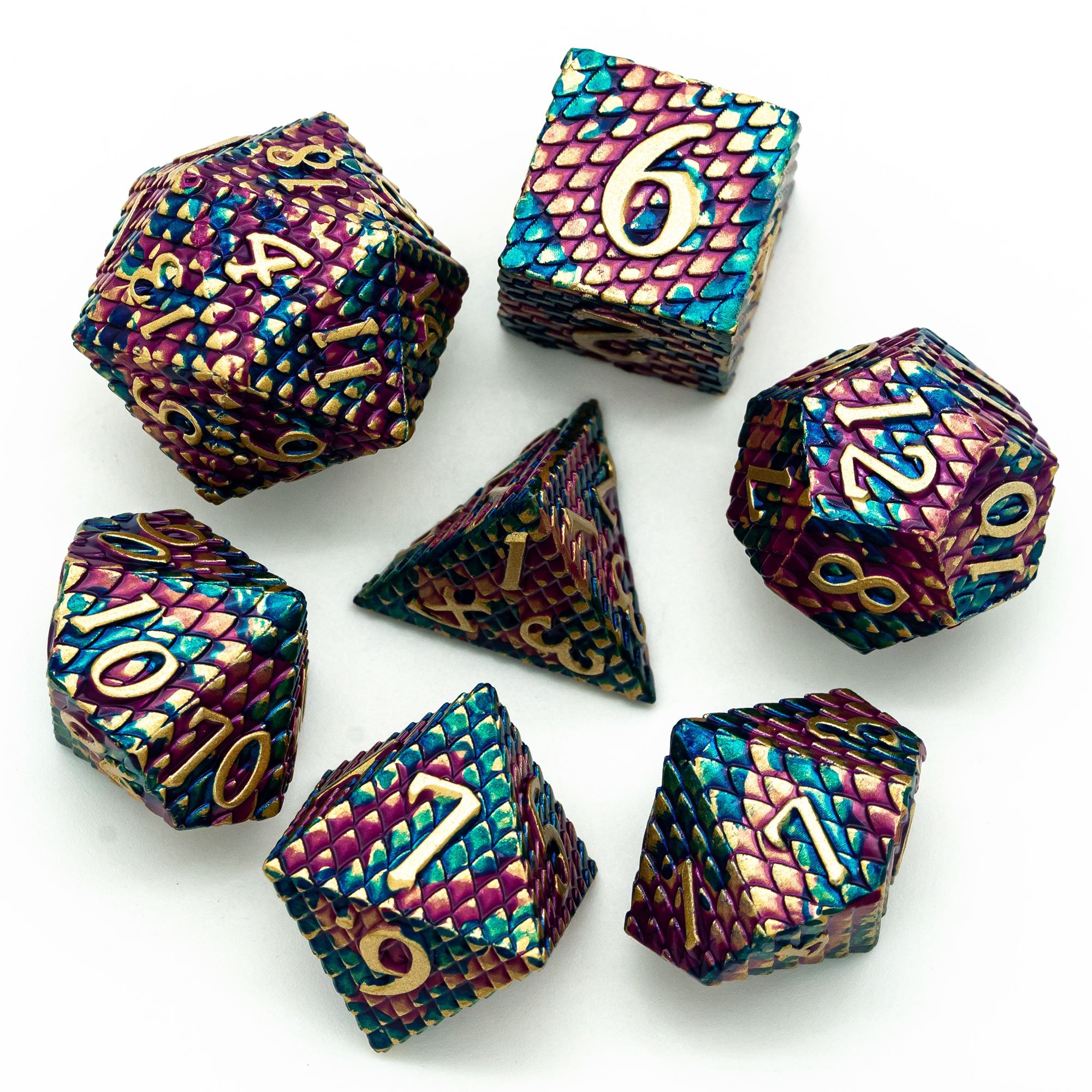 Udixi Polyhedral RPG Metal dungeons and dragons custom logo Dice Set Dragon Scale Pattern Purple&Blue