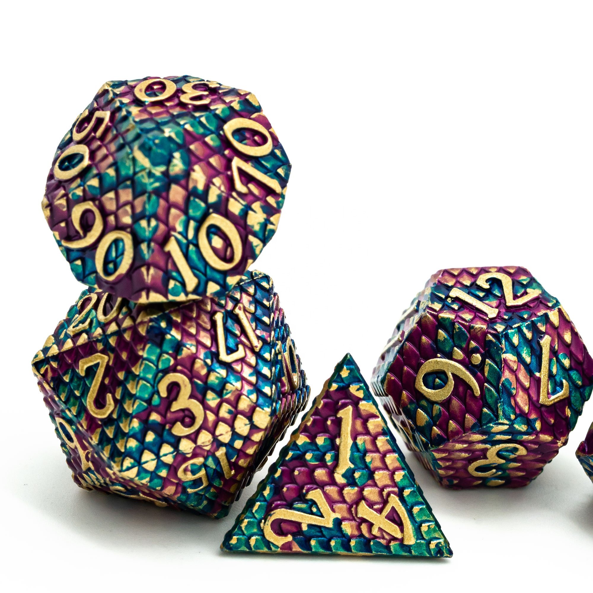 Udixi Polyhedral RPG Metal dungeons and dragons custom logo Dice Set Dragon Scale Pattern Purple&Blue