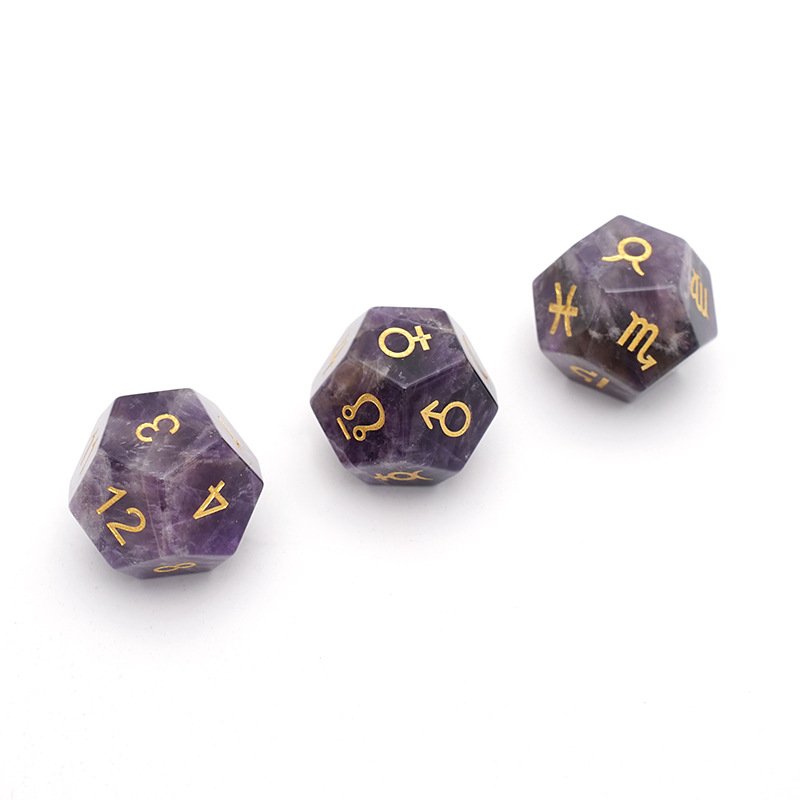 3pcs D12 Amethyst Constellation Numbers Dice Zodiac Signs Creative Dice Family Lucky Divination Board Game Astrology Dice