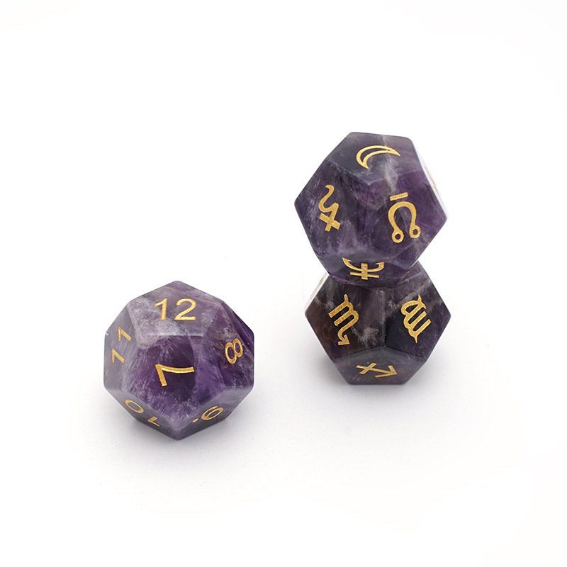 3pcs D12 Amethyst Constellation Numbers Dice Zodiac Signs Creative Dice Family Lucky Divination Board Game Astrology Dice