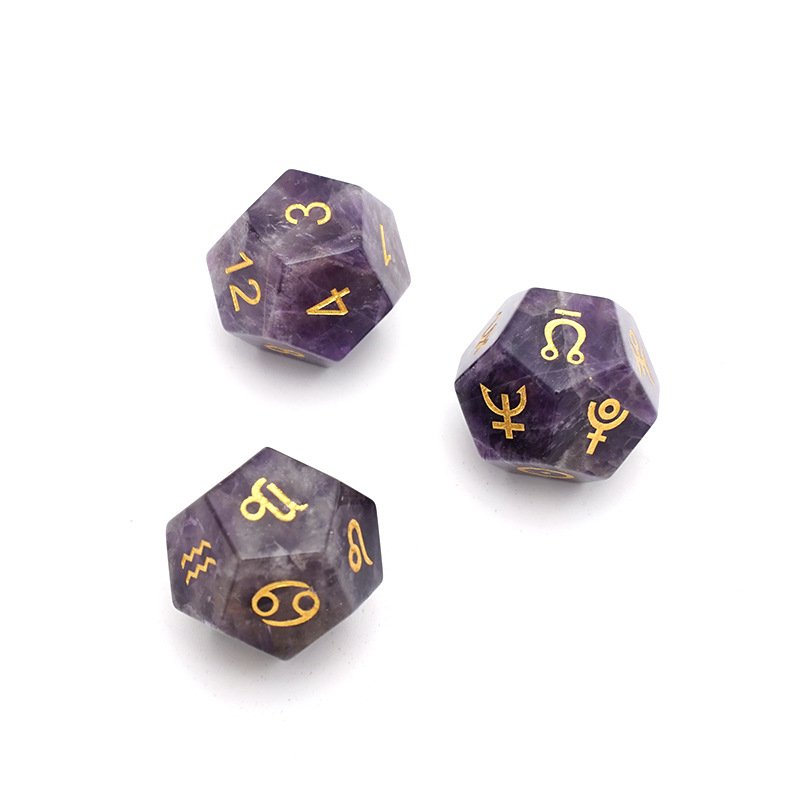 3pcs D12 Amethyst Constellation Numbers Dice Zodiac Signs Creative Dice Family Lucky Divination Board Game Astrology Dice