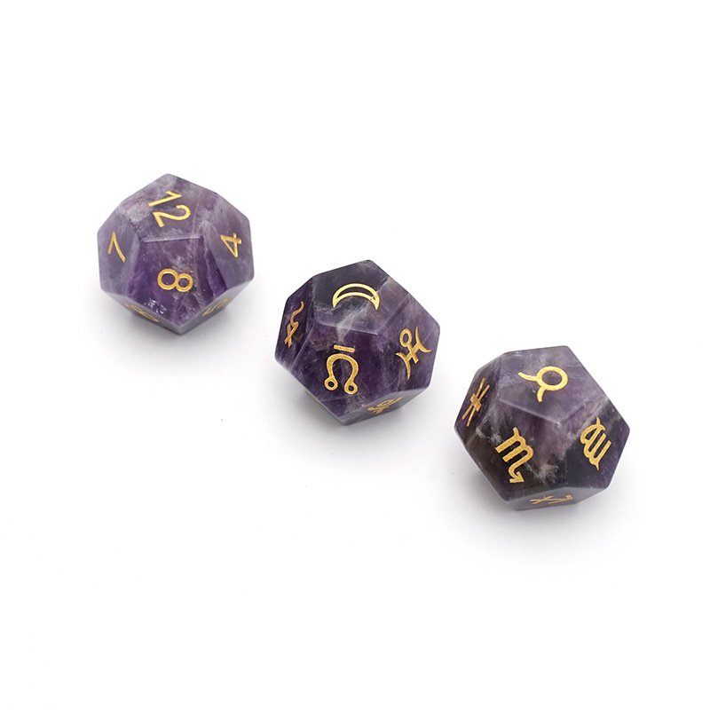 3pcs D12 Amethyst Constellation Numbers Dice Zodiac Signs Creative Dice Family Lucky Divination Board Game Astrology Dice