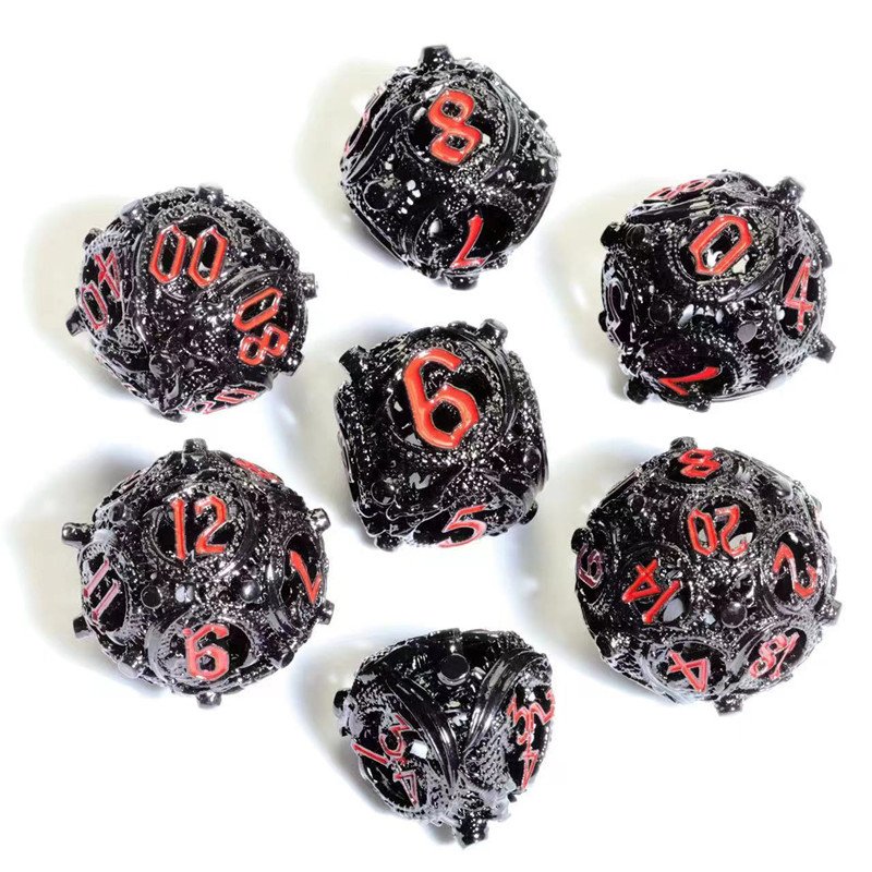 Mini Planet Wholesale RPG Board Games Handmade polyhedral Hollow Copper Metal 7pcs Dice Set Custom Logo for DND MTG Players