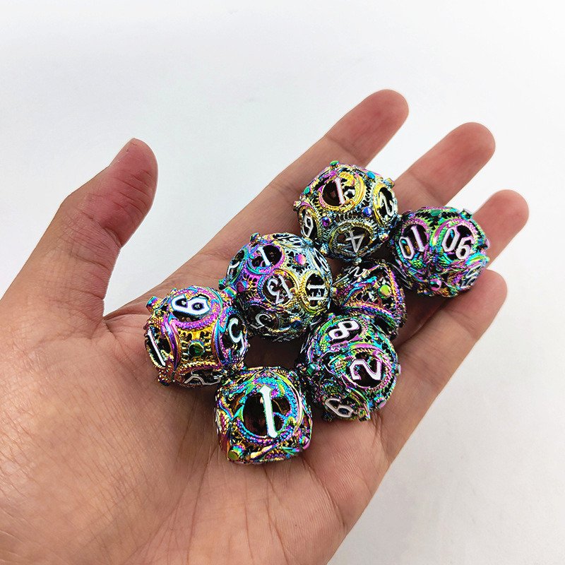 Mini Planet Wholesale RPG Board Games Handmade polyhedral Hollow Copper Metal 7pcs Dice Set Custom Logo for DND MTG Players
