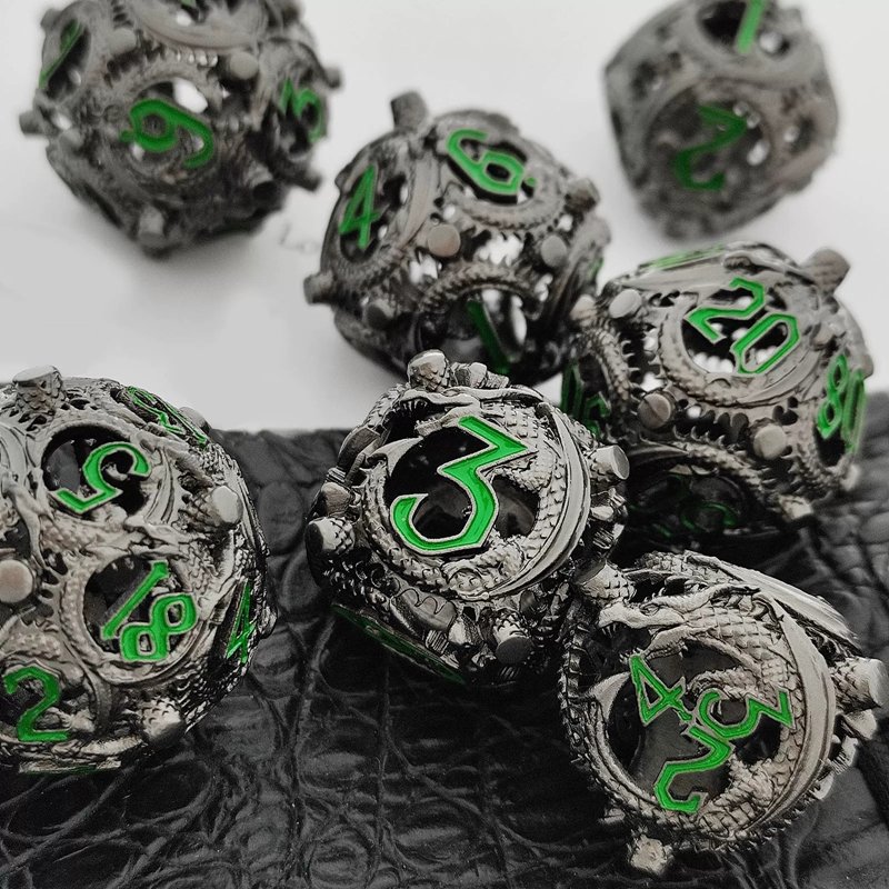 Mini Planet Wholesale RPG Board Games Handmade polyhedral Hollow Copper Metal 7pcs Dice Set Custom Logo for DND MTG Players