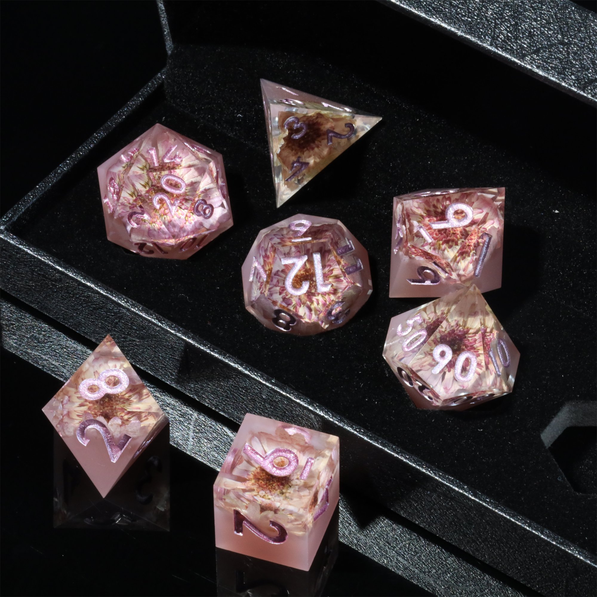 MINI PLANET DND Dice Set With Sharp Edges For TRPG Handmade Flower Polyhedral Dice Set Wholesale Custom Resin Dice DND Games