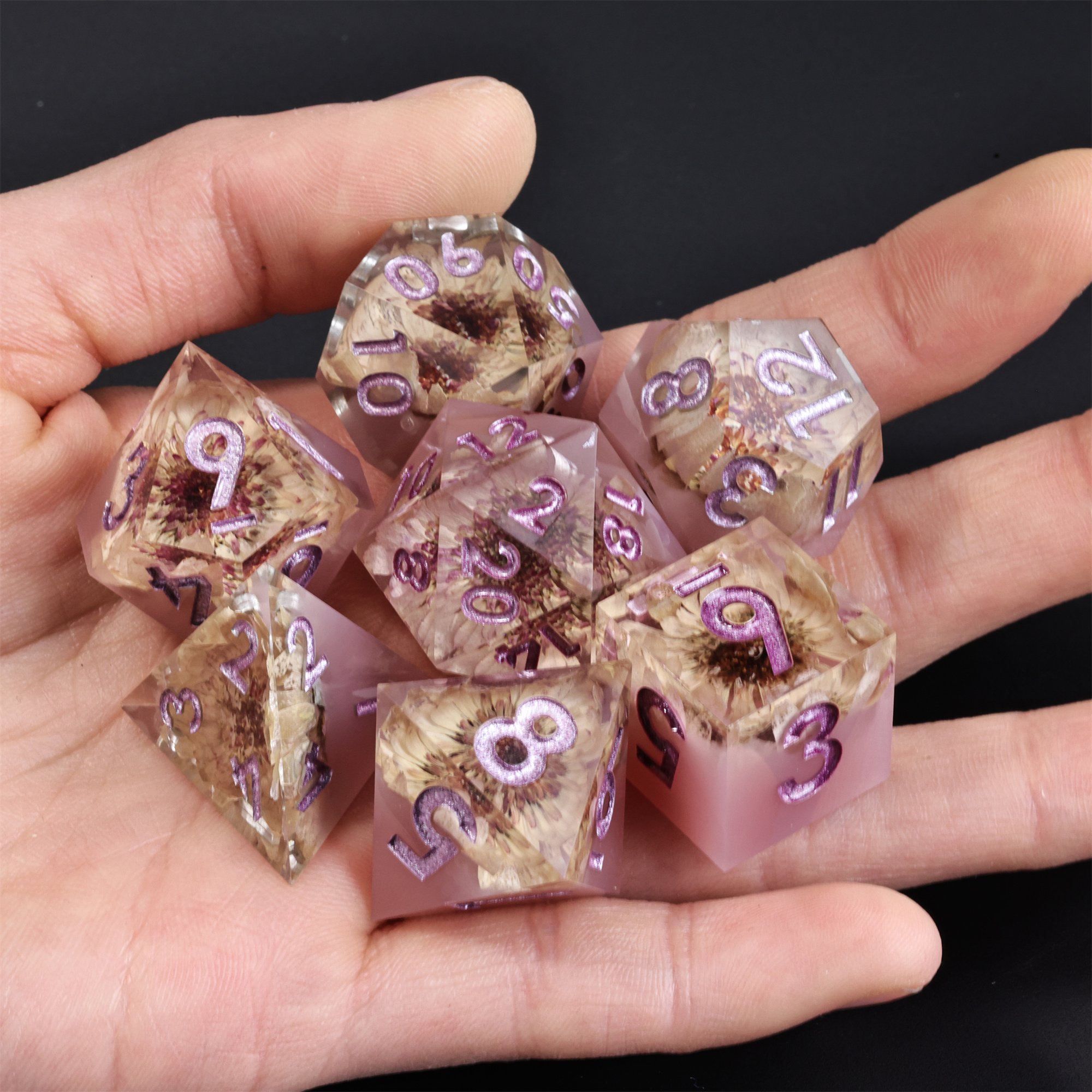 MINI PLANET DND Dice Set With Sharp Edges For TRPG Handmade Flower Polyhedral Dice Set Wholesale Custom Resin Dice DND Games