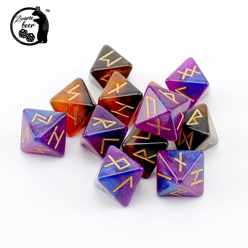 D8 16mm 3 PCS Fantastic Star Shine Glitter resin Dice 8 Side Polyhedral Dice Lucky Mystery Rune custom Dice Set