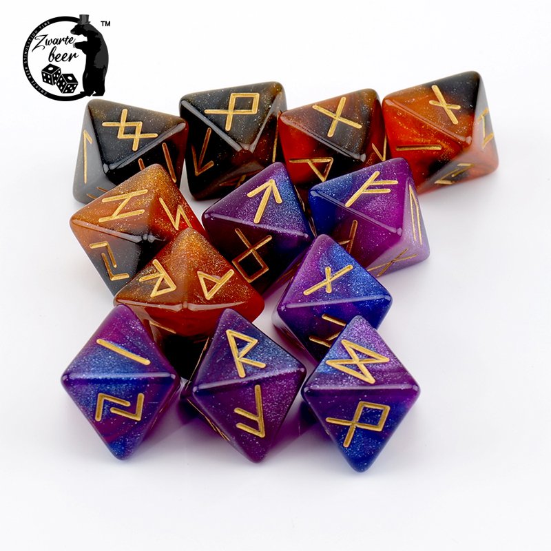 D8 16mm 3 PCS Fantastic Star Shine Glitter resin Dice 8 Side Polyhedral Dice Lucky Mystery Rune custom Dice Set