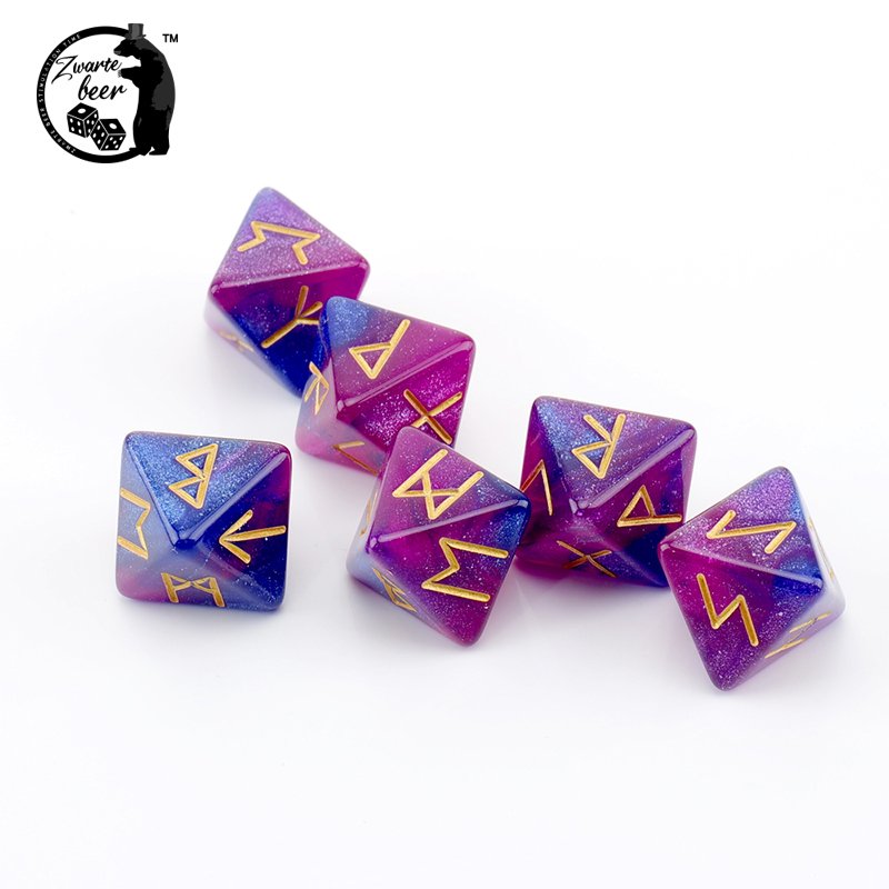 D8 16mm 3 PCS Fantastic Star Shine Glitter resin Dice 8 Side Polyhedral Dice Lucky Mystery Rune custom Dice Set
