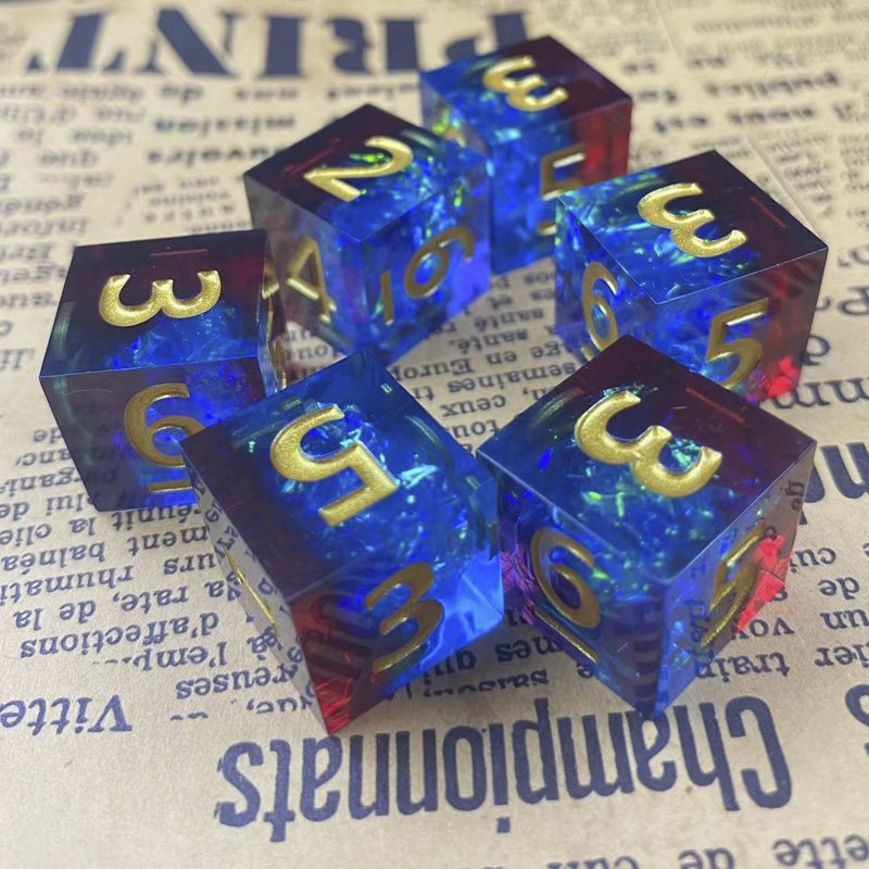 Custom polyhedron handmade resin dice set sharp edge corners D6 board game Dungeons & Dragons set of 6 pieces