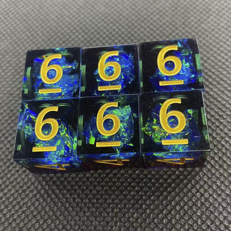 Custom polyhedron handmade resin dice set sharp edge corners D6 board game Dungeons & Dragons set of 6 pieces