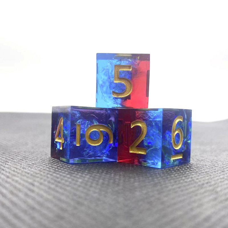 Custom polyhedron handmade resin dice set sharp edge corners D6 board game Dungeons & Dragons set of 6 pieces