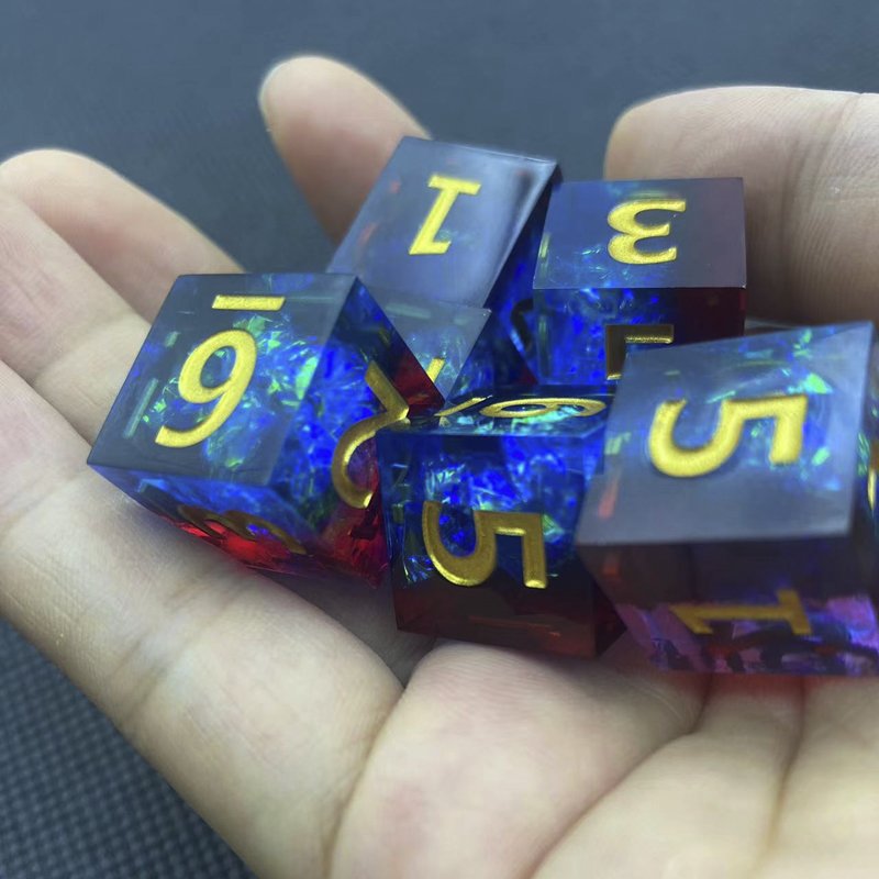 Custom polyhedron handmade resin dice set sharp edge corners D6 board game Dungeons & Dragons set of 6 pieces