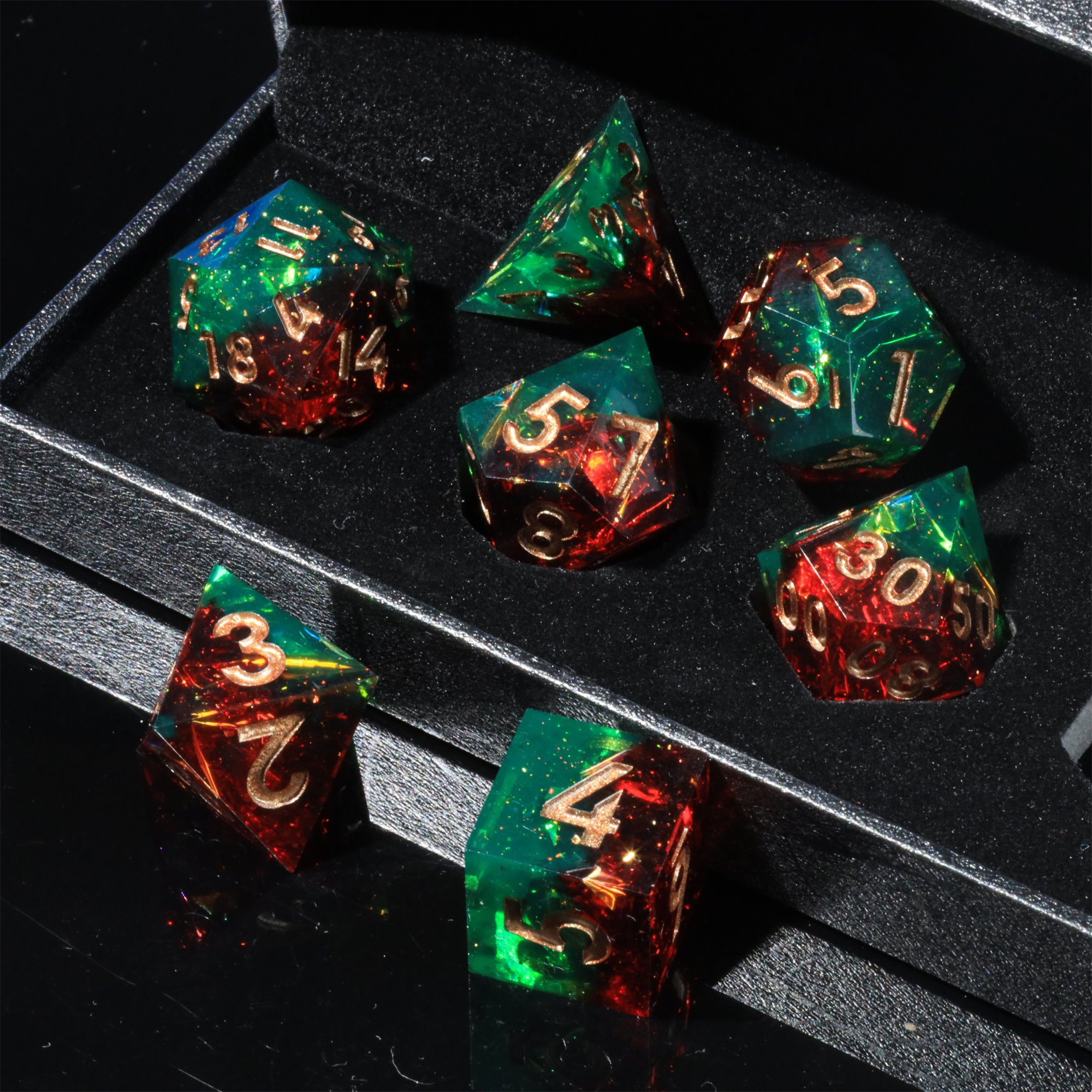 MINI PLANET DND Dice Set Handmade Bicolor Polyhedral Resin Dice with Sharp Edges Role Playing Games Custom DND Dice Set D6 D20
