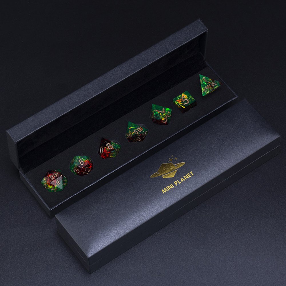 MINI PLANET DND Dice Set Handmade Bicolor Polyhedral Resin Dice with Sharp Edges Role Playing Games Custom DND Dice Set D6 D20