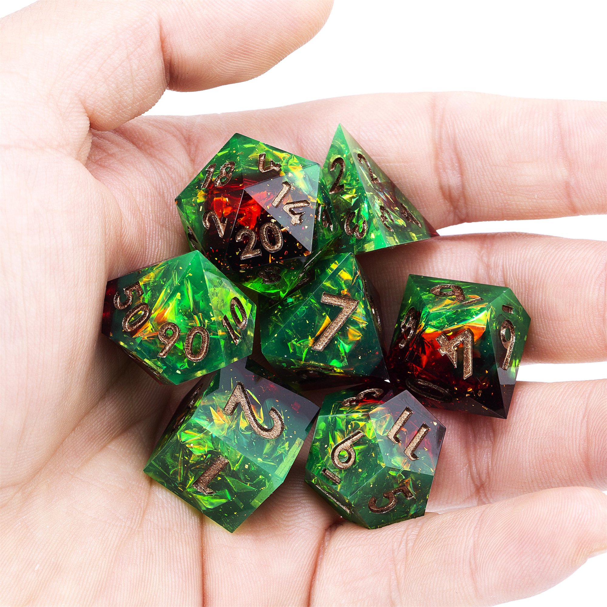 MINI PLANET DND Dice Set Handmade Bicolor Polyhedral Resin Dice with Sharp Edges Role Playing Games Custom DND Dice Set D6 D20