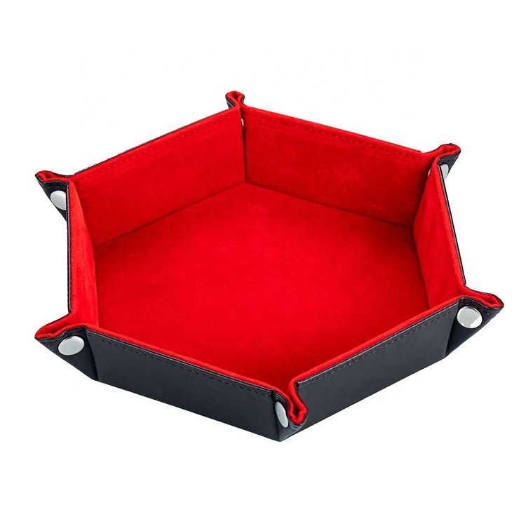 Elegant Red Velvet Dice Holder Rolling Folding Hexagon Dice Game Storage Package