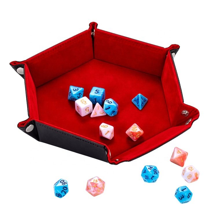 Elegant Red Velvet Dice Holder Rolling Folding Hexagon Dice Game Storage Package