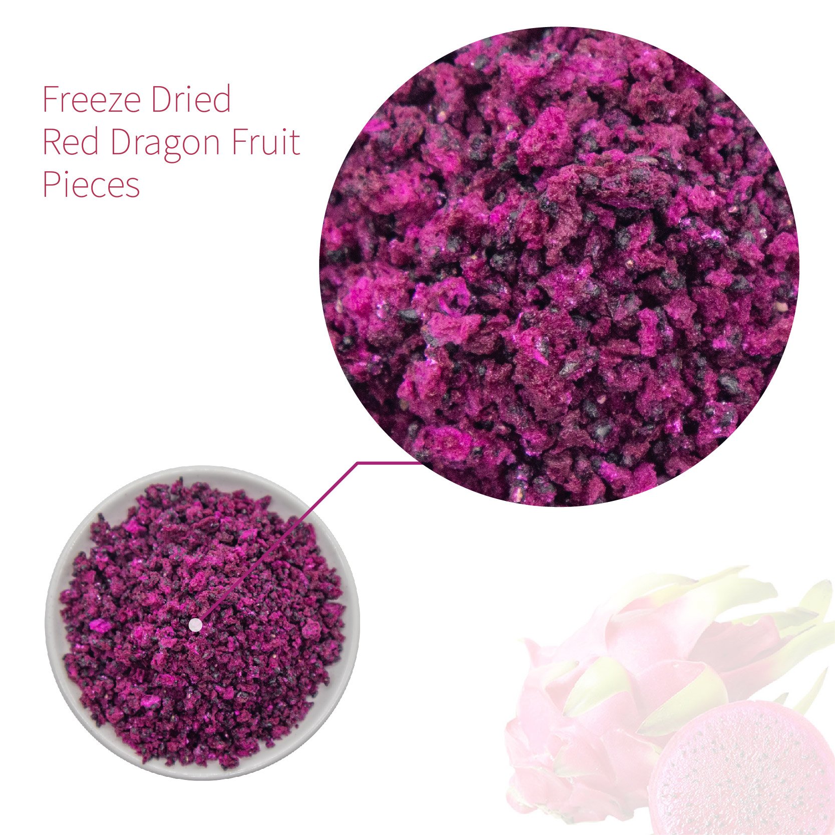 Free Sample OEM Private Label Wholesale Bulk Pitaya Pieces Freeze Dried Dragon Fruit Dices/Cubes