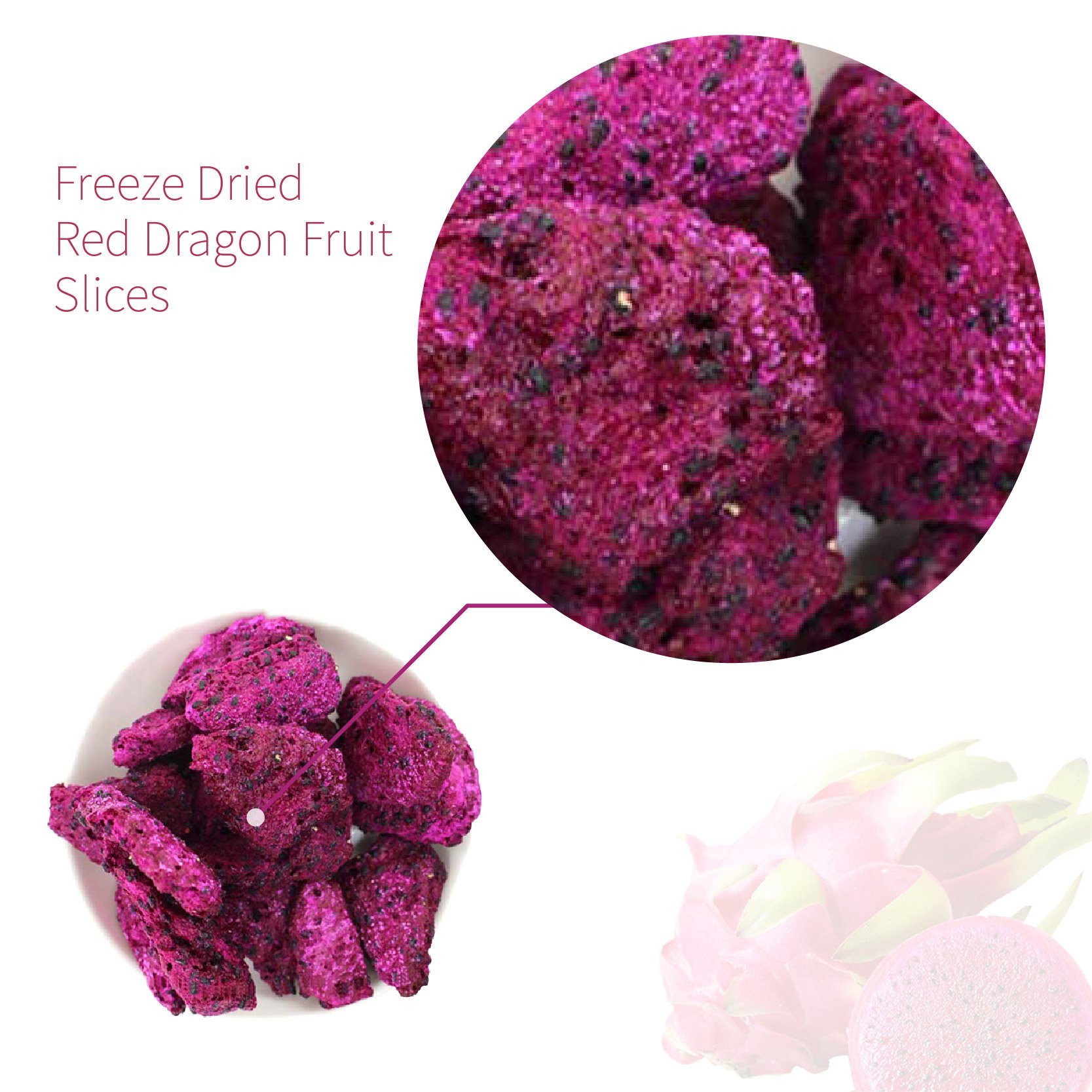 Free Sample OEM Private Label Wholesale Bulk Pitaya Pieces Freeze Dried Dragon Fruit Dices/Cubes