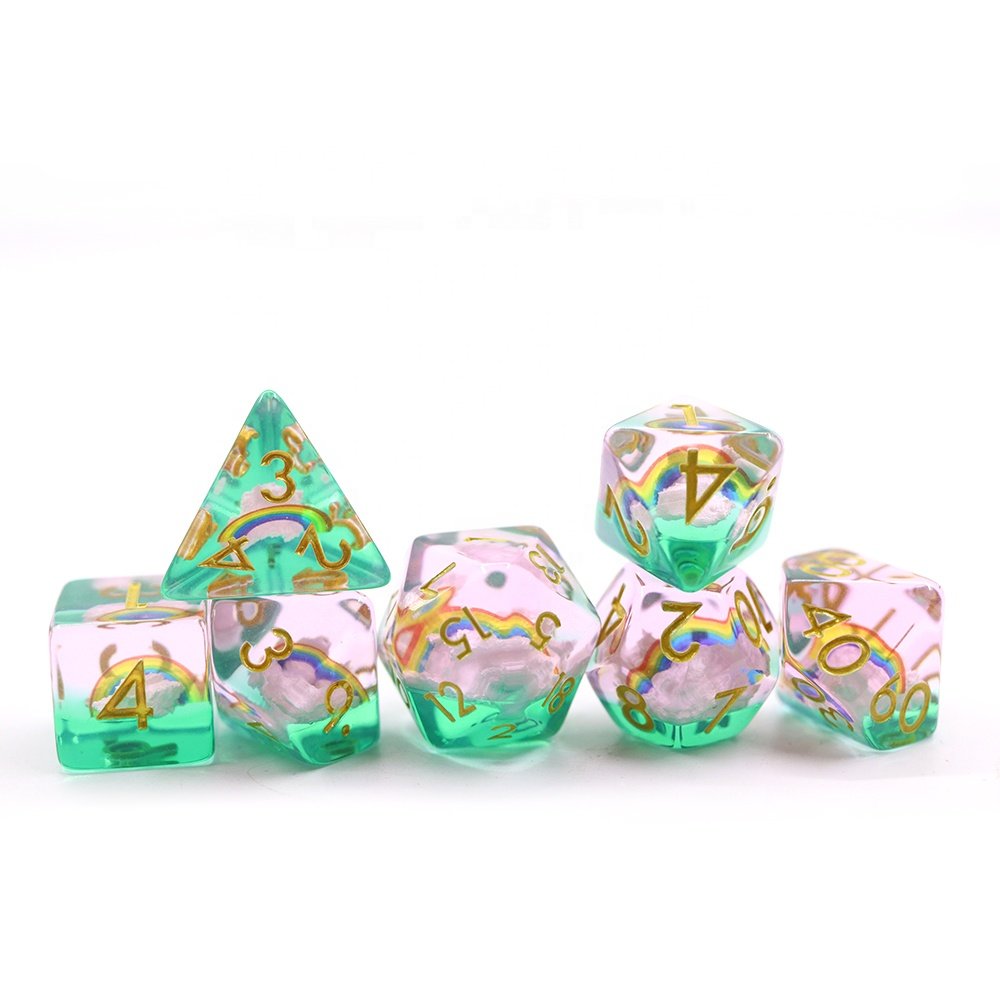 D4 D10 D20 Rpg 7pcs Polyheadral Dice Set dnd resin rainbow dice set