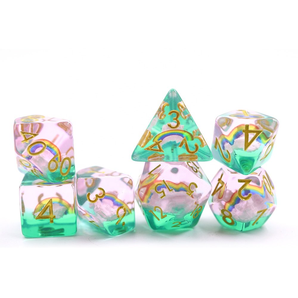 D4 D10 D20 Rpg 7pcs Polyheadral Dice Set dnd resin rainbow dice set
