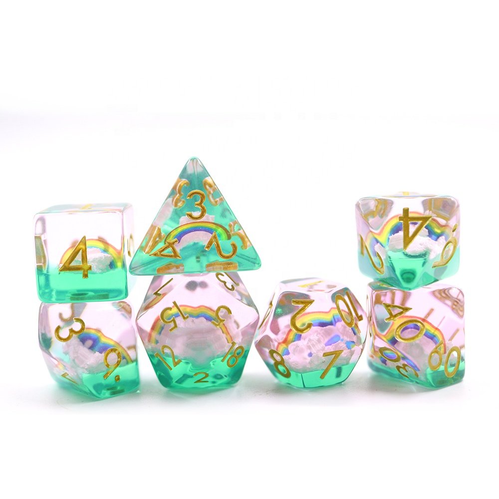 D4 D10 D20 Rpg 7pcs Polyheadral Dice Set dnd resin rainbow dice set