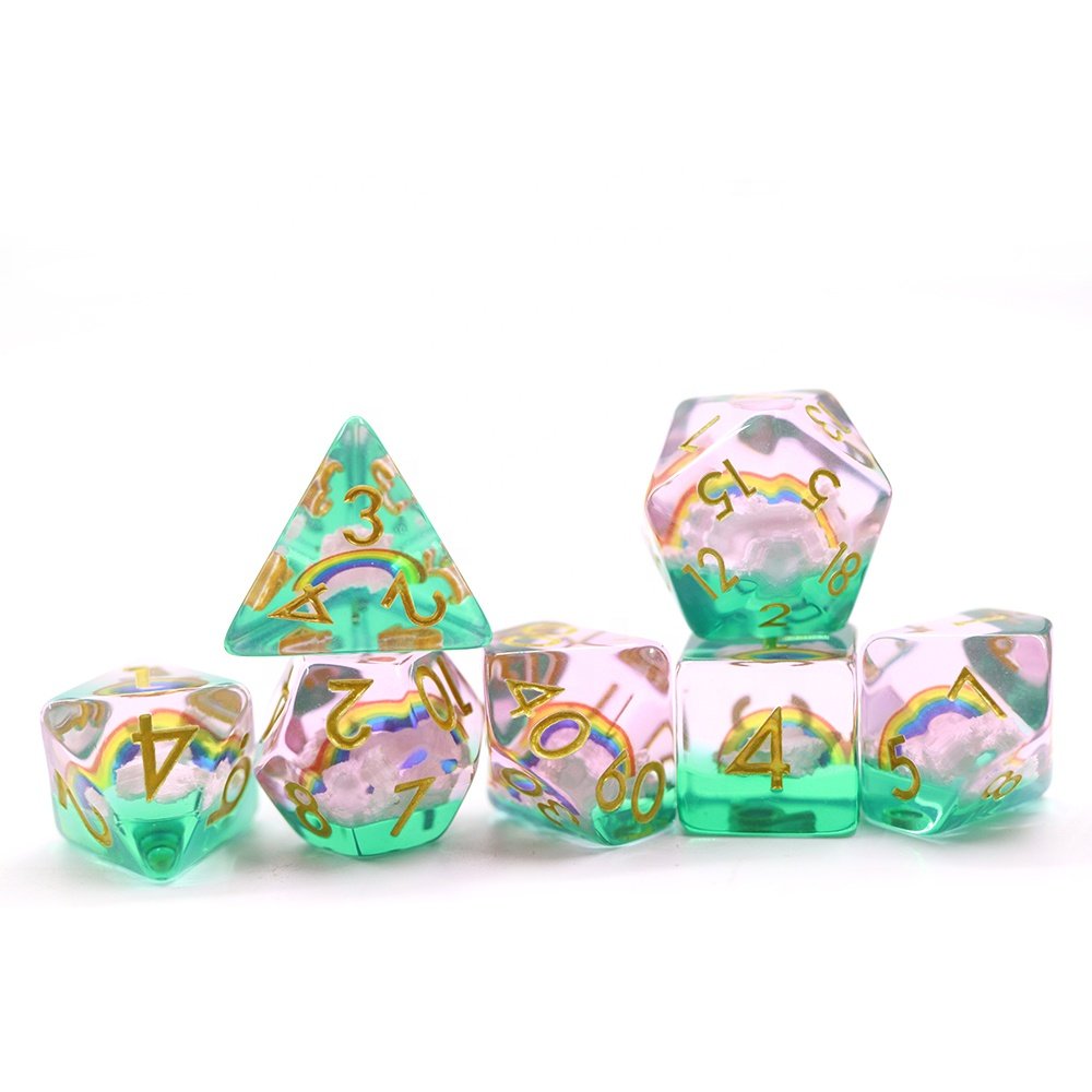 D4 D10 D20 Rpg 7pcs Polyheadral Dice Set dnd resin rainbow dice set