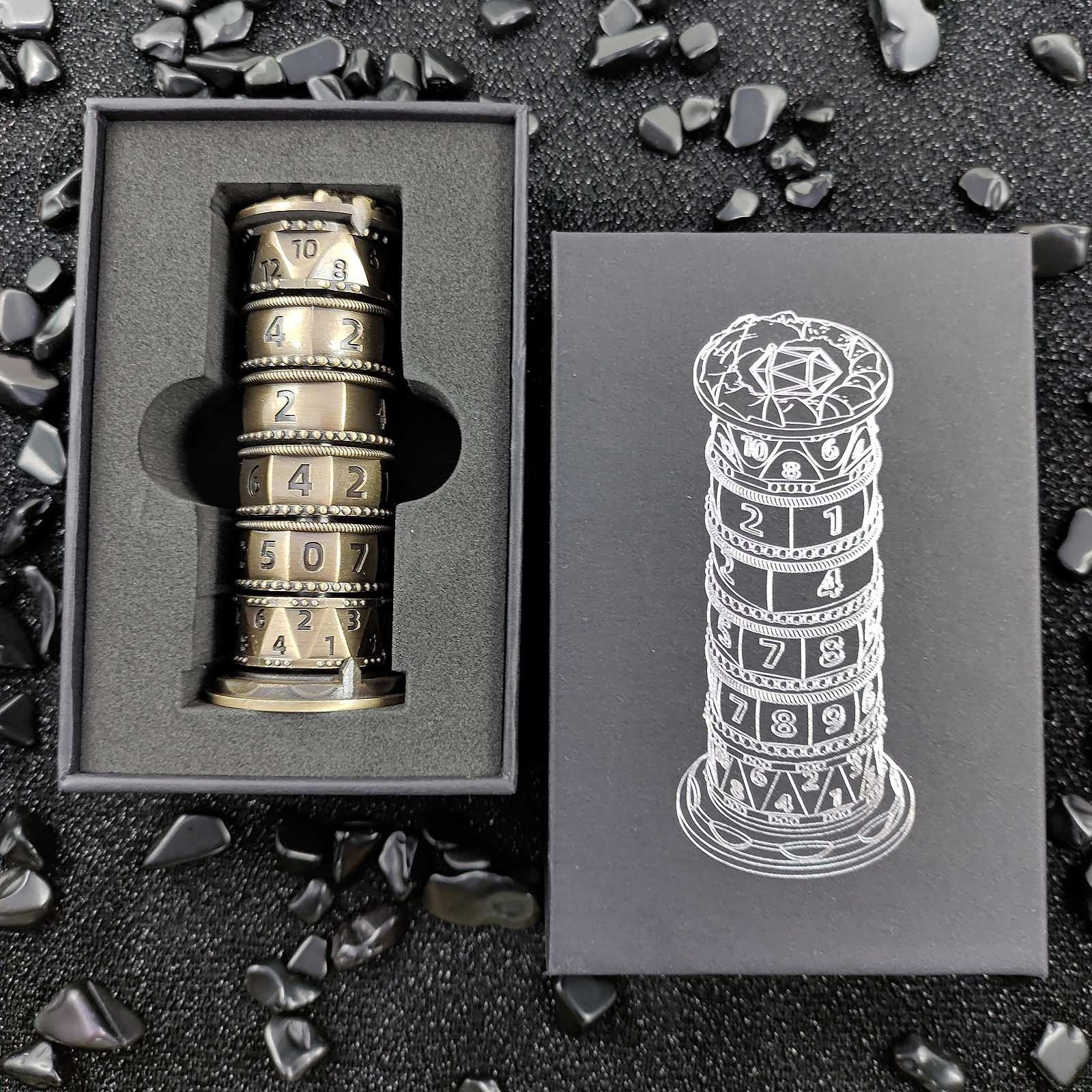 MINI PLANET 7-in-1 Metal Dice Tower Rotating Polyhedral DND Dice For RPG Role Playing DND Board Game Dragons&Dungeons Metal Dice