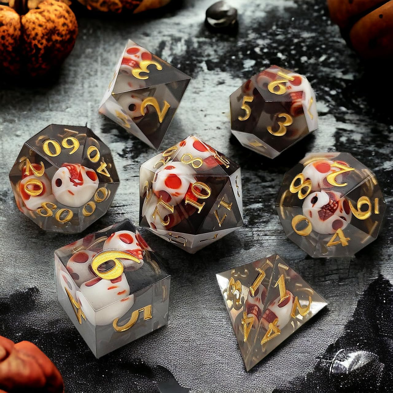 New design polyhedral skull resin dice 7 pieces sharp edge dice manufacturers direct sales