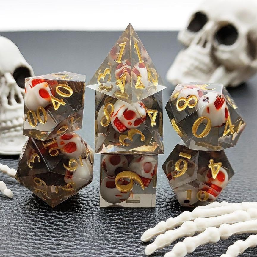 New design polyhedral skull resin dice 7 pieces sharp edge dice manufacturers direct sales