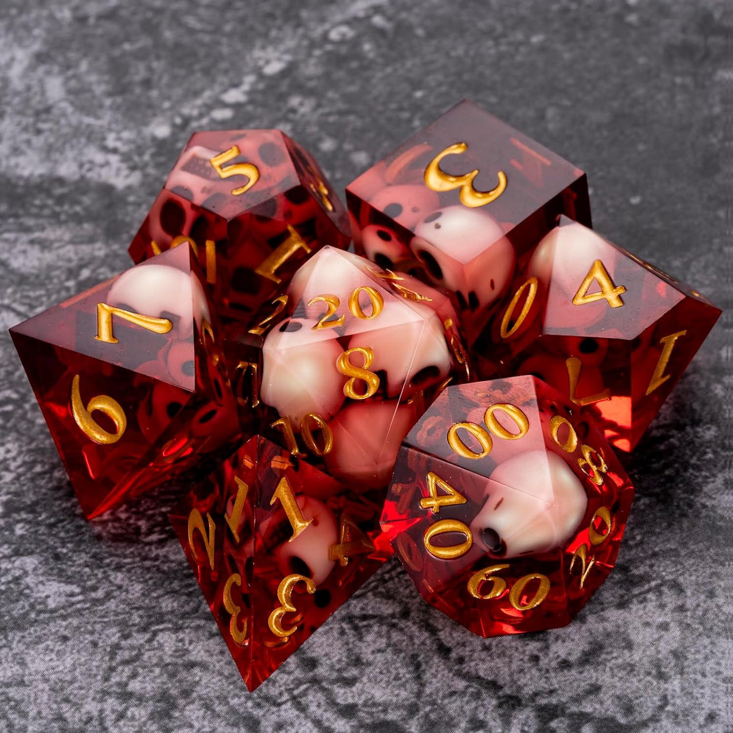 New design polyhedral skull resin dice 7 pieces sharp edge dice manufacturers direct sales