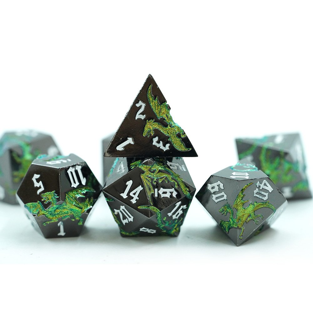 Factory Wholesale Cool Zinc alloy Metal Dragon Style Dungeons And Dragons Metal 7Pcs Dice Set
