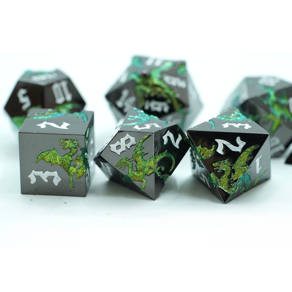 Factory Wholesale Cool Zinc alloy Metal Dragon Style Dungeons And Dragons Metal 7Pcs Dice Set