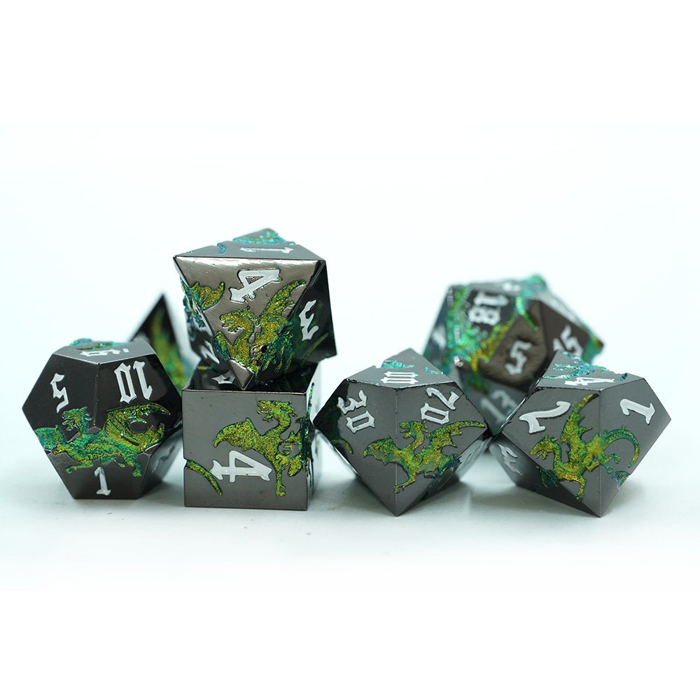 Factory Wholesale Cool Zinc alloy Metal Dragon Style Dungeons And Dragons Metal 7Pcs Dice Set