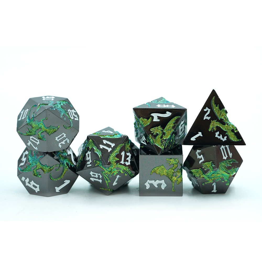 Factory Wholesale Cool Zinc alloy Metal Dragon Style Dungeons And Dragons Metal 7Pcs Dice Set