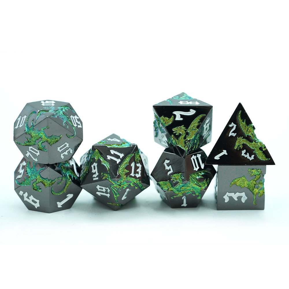 Factory Wholesale Cool Zinc alloy Metal Dragon Style Dungeons And Dragons Metal 7Pcs Dice Set