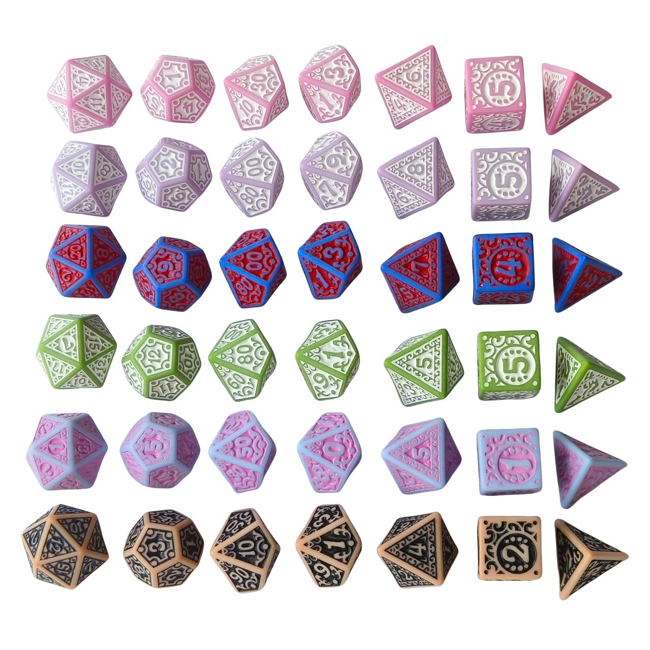 Unique Patterns Retro Font Styles Party Game Dice 16mm-20mm Dices Set Multi Sided Acrylic D20 Dices for Role Playing Games