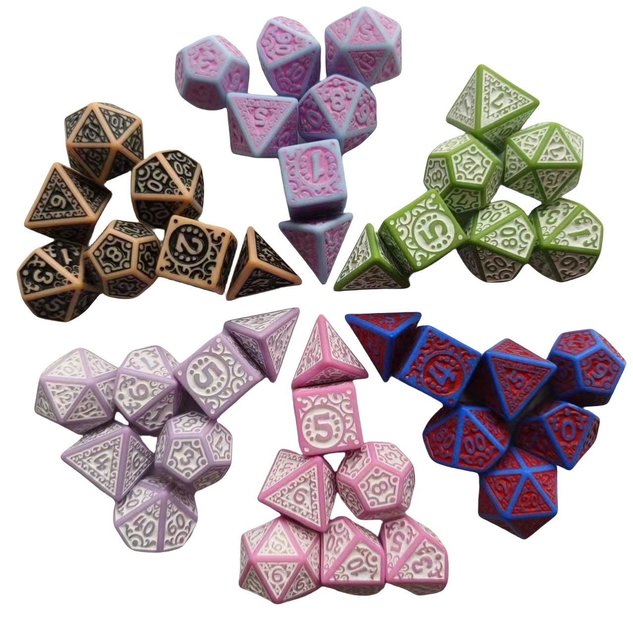 Unique Patterns Retro Font Styles Party Game Dice 16mm-20mm Dices Set Multi Sided Acrylic D20 Dices for Role Playing Games