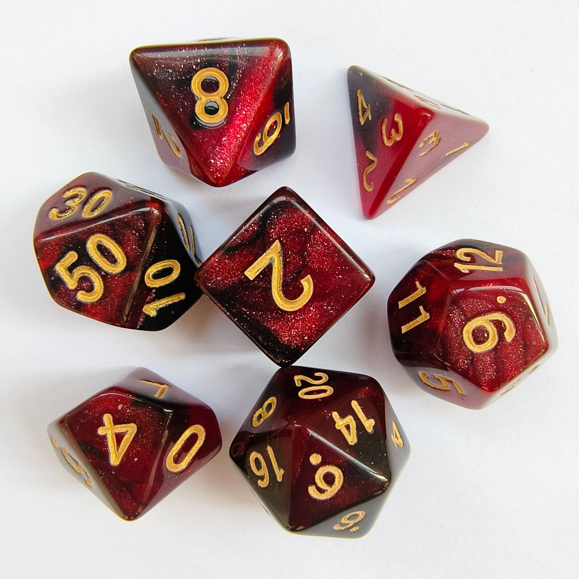 Hot Selling 7PCS Resin Dragon Eye Polyhedral Dice Set Dual Color with Sharp Edge for Dungeons and Dragons Game