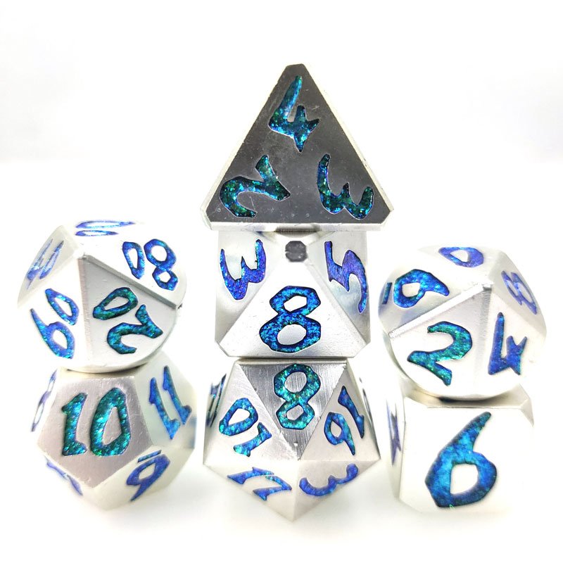 7pcs Polyhedral Dice Set d&d dice custom color number d20 Scale Green Glow dnd dungeons and dragons grow metal dice for Adult